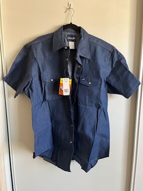 wrangler cowboy denim button short sleeve work shirt